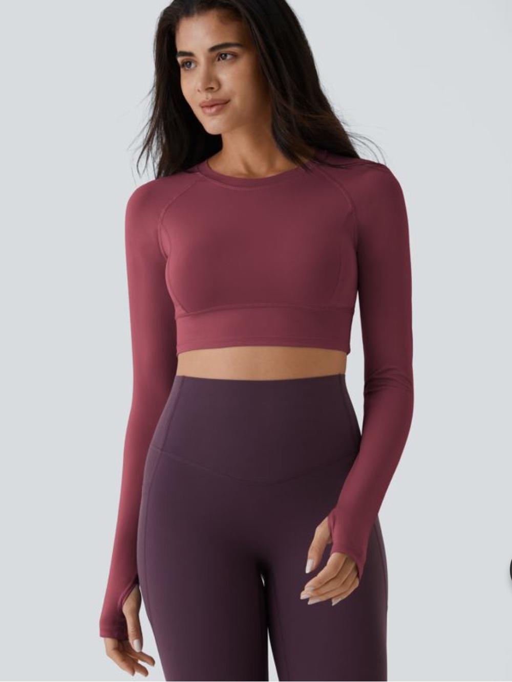 Halara New Maroon Thumb Hole Cropped Yoga Sports Top L NWT